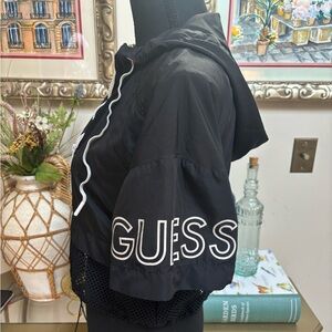 GUESS Vintage Black Hoodie Crop Anorak Classic Retro Windbreaker Red Label Sz XS